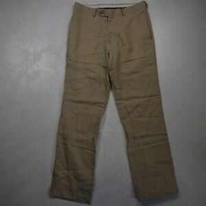 Pronto Uomo 31x30 Khaki 100% Linen Flat Front Classic Straight Dress Mens Pants